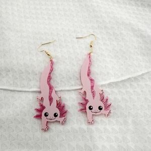 Adorable Kawaii Axolotl Dangle Earrings, Cute Earrings, Pink Salamander